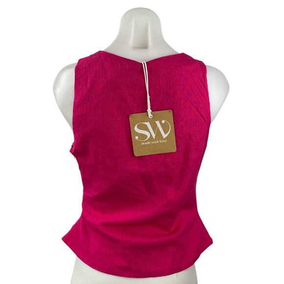 NEW Seven Wonders Pink Sleeveless Deep V Neck Ruched Tank Blouse Top Size L - Picture 2 of 5